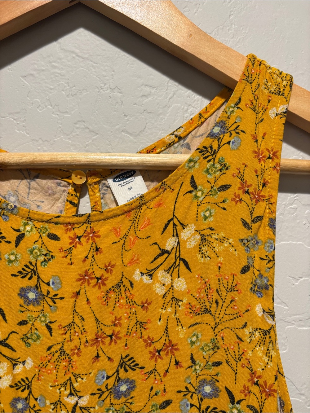 Old Navy Yellow Floral Sleeveless Tiered Midi Dress - Picture 2 of 3